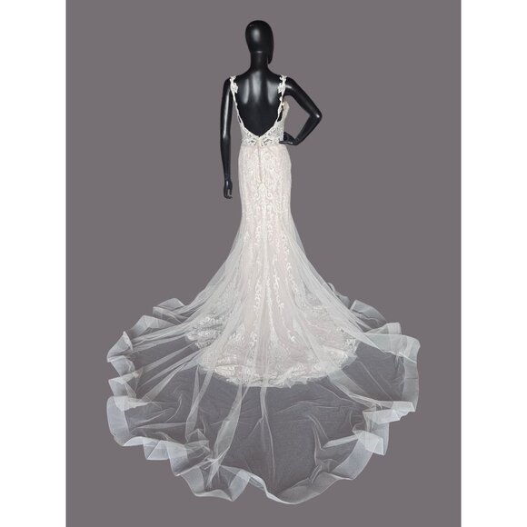 Ivory/Cappuccino Lace Applique Fit and Flare  Wedding  Gown - Mori Lee - Picture 9 of 16